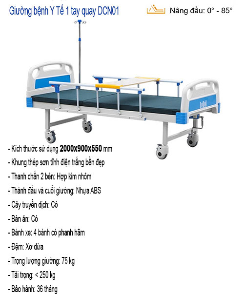 giường bệnh nhân 1 tay quay dcn01